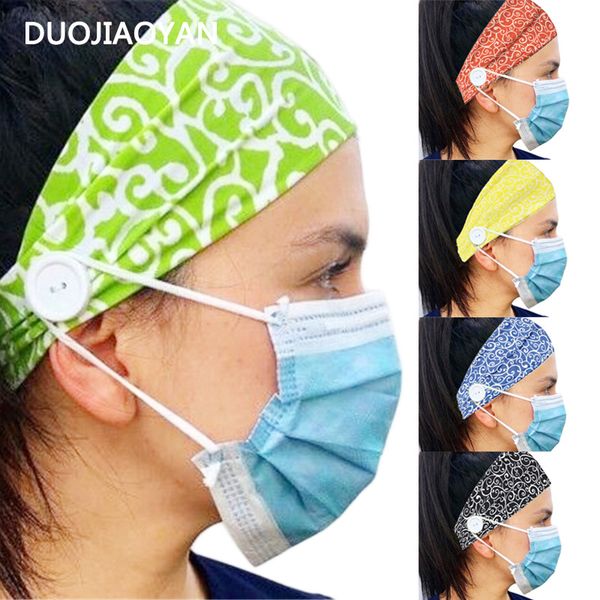 Nouveau Casual Bouche Masque Oreille Stretch Hairband Avec Boutons Fleurs Imprimé Tricots Bandeaux Sport Head Band