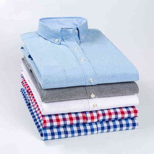 Nueva camisa informal para hombre, ajustada, 60% algodón, Oxford, a cuadros, para hombre, blusa, camisa de vestir de negocios inteligente de manga larga Regular para hombre G0105