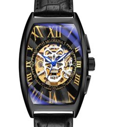 Nieuwe casual sport horloges voor mannen zwarte top lederen pols horloge man klok mode schedel skelet polsWatch6131741