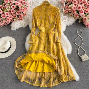 Nuevo vestido informal de primavera y otoño con estampado floral y botones para mujer, vestido de gasa con cuello Shand y una hilera de botones, 2022