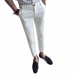 Nouveau décontracté blanc hommes pantalons neuf points pantalons pieds mince respirant confortable de haute qualité mâle marque Busin pantalon O0q5 #