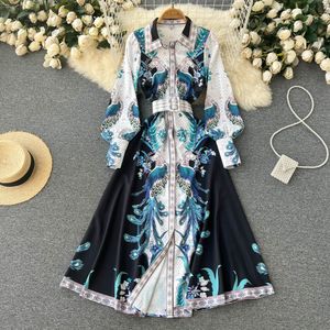 Nouvelles femmes décontractées robes printemps automne-bouton d'automne imprimé floral slim dame robe complète une ligne tour de gamme en mousseline 2023