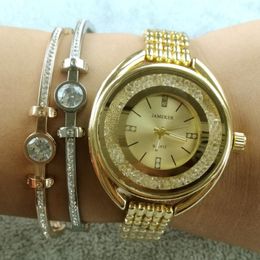 Nieuwe casual dames armband Watch Quartz Rhinestones Ladies Gold polshorloges Relogio Feminino Bayan Kol Saati Kerstcadeau 231H