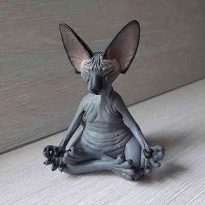 Nouveau chat Figurine Sphynx méditation Statue Yoga Animal méditer Art Sculpture Micro décoration jardin maison bureau ornement