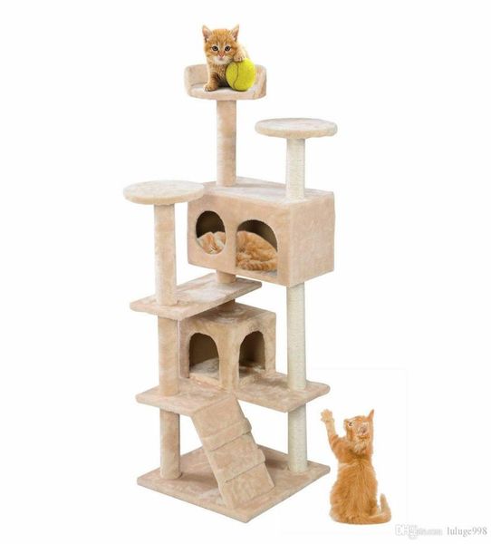 Nouveau arbre à chat tour Condo meubles poste à gratter Kitty maison pour animaux de compagnie jouer Beige3176197