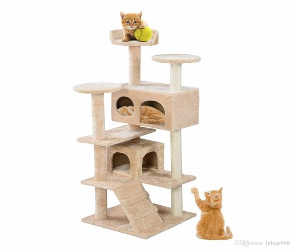 Nouveau arbre à chat tour Condo meubles poste à gratter Kitty maison pour animaux de compagnie jouer Beige7535689