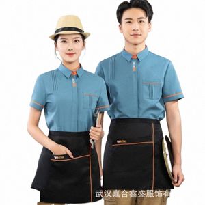 Nueva ropa de trabajo de Catering, camisa de camarero de manga corta transpirable para mujer, uniforme de recepcionista de Hotel, café, té de la leche occidental, T017 #