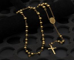 Nouvelle déesse catholique Virgen de Guadalupe 8 mm perles 18k collier rosaire plaqué Gold bijoux Jésus crucifix cross Pendant 45675731314801