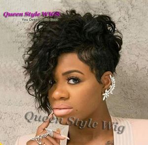 Nouvelle célébrité noir clapet Jazmine Sullivan coiffure perruque longue frange bouclée courte coupe lutin unique pleine perruques pour femmes noires3678643