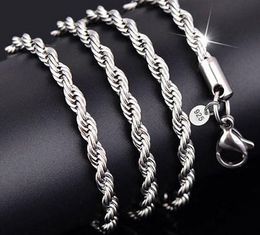 Nouvelles chaînes 925 en argent Sterling collier chaînes 3MM 16-30 pouces assez mignon mode charme corde chaîne collier bijoux