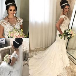 Zeemeermin trouwjurken plus size bruidsjurk pure nek backless sweep trein plus size gewaden de Mariée