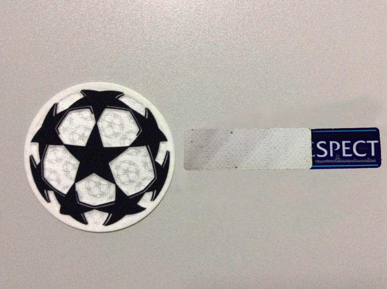 Nueva pelota de campeones + parche de respeto fútbol Parches de impresión insignias, patrón de estampado en caliente de fútbol