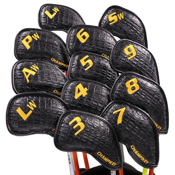 Nuevas cubiertas de club de golf de Champey Set PU Leather 12 PC/PACK Ajuste de la mano izquierda Golfistas Derecho Logotipo de bordado Ambos lados