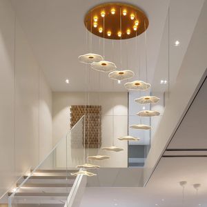 Nieuwe kroonluchter voor roterende trap Moderne LED Hangende ophanglampen in het Duplexwoning Hotel Villa Lobby Lights Luminaire