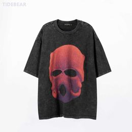 Nieuwe Chaoshen's Gewassen water Oude High-street Rode Hoofdtooi Gedrukt Hiphop Casual Ronde Hals Korte mouwen T-shirt voor Mannen