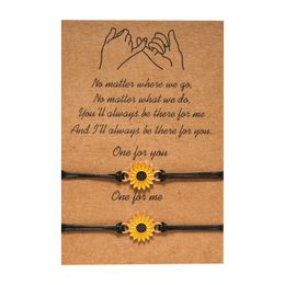 Nieuwe Bedelarmband voor Vriendschap Koppels 2 stks/set Zonnebloem armband Kraal Armbanden Vrouwen Man Lucky Wish Card Sieraden