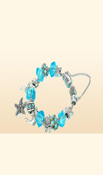 Nouveau charme dauphin étoile de mer pendentif Bracelet Bracelet pour argent plaqué bricolage perlé dame élégant Bracelet pour femmes cadeau bricolage bijoux A2424480