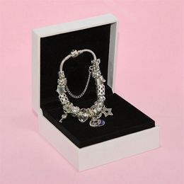 Nouveau Charme Étoile Lune Pendentif Bracelet De Luxe Designer Argent Plaqué Boîte D'origine Ensemble pour Pandora DIY Blanc Cristal Perlé Bracelet283f