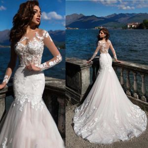 Nuevos encantadores vestidos De Novia De sirena De manga larga, apliques De encaje, vestidos De Novia con cuello redondo, Vestidos De Novia personalizados