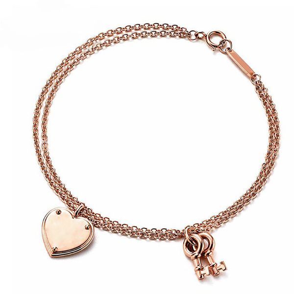 NOUVEAU Charms Gift 925 Sterling Silver Rose Gold Key Lock TF Attractive Temperament Bracelet World Jewelry