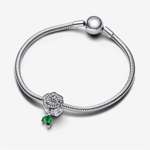 Nouveau Charms Bracelet en os de serpent pour femmes, cadeau de fête des mères de créateur, adapté à Pandoras Moments Sparkling Rose in Bloom, breloque surdimensionnée, bijoux de fête en argent sterling 925