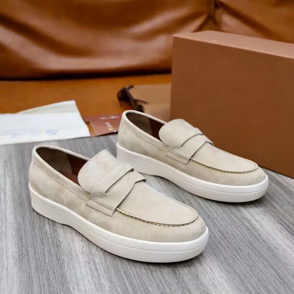 Nuevos encantos Summer Walk Men lp Zapatos de vestir Travis Mocasines Flat Low Top Gamuza Cuero de vaca Hombre lore Mocasines Suela de goma Caminar Deportes Casual Piana Caja de zapatos EU38-46