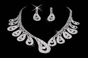 Nieuwe goedkope bling crystal bruids sieraden set verzilverde ketting diamant oorbellen bruiloft sieraden sets voor bruid dames bruids ACC5623959