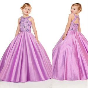 Nuevo vestidos de niñas de flores de lila de oro barato para bodas cuello de joya cristalas de cristal de satén
