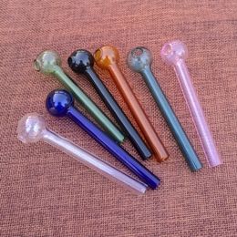 En stock Tubos de quemador de aceite de vidrio Pyrex de 4 pulgadas Tubos de mano de cuchara coloridos Tubos de fumar de vidrio embriagador Tubo de vidrio de cera SW37