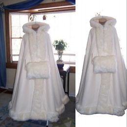 Romantische hot sale saleed bruids cape ivoor witte lange bruiloft mantels voor winter met faux bont bruiloft bruids wraps bruids mantel mantel