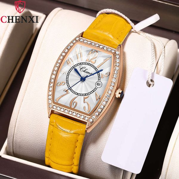 Nuevo reloj CHENXI a la moda, esfera Irregular, cuero amarillo, oro rosa, relojes de cuarzo para mujer, regalos para mujer, triangulación de envíos