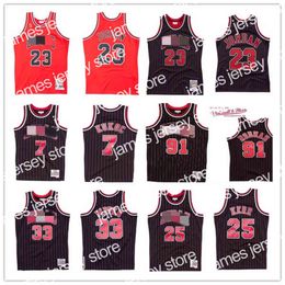 Nieuwe Chicago's Bulls's gestikte basketbalshirts voor heren Authentic 33 Pippen 7 Kukoc 25 Kerr 23 MJ Mitchell Ness zwart rood Hardwoods Classics