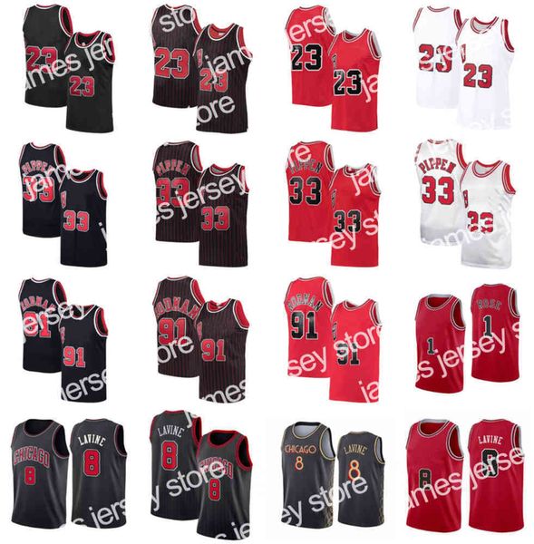 New Chicago's Bulls's Stitched Big Yards S-6XL 23 MJ Zach 8 LaVine Basketball Jerseys Retro Noir Rouge Scottie 33 Pippen Dennis 91 Rodman 1 Rose