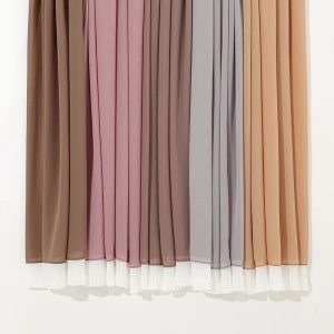 Nieuwe Chiffon Hijab Sjaal met Kanten Ruches Lange Sjaal Effen Tulband Femme Bandana Moslim Sjaals Voor Vrouwen Hoofddoek Wraps Tulbanden