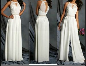 Nieuwe Chiffon Jumpsuit Jurken Meisjes Elegante Avond Feestjurken Prom Dresses Vestido de Festa Vloer Lengte Personaliseer Wit Party Jurken Sash