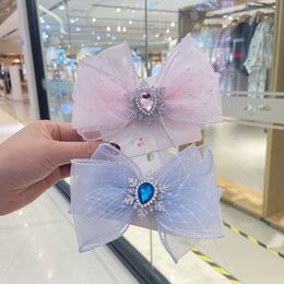 Nuevos niños lazo grande cinta larga malla princesa horquilla flores de malla niñas pinzas para el cabello regalo del día del niño accesorios para el cabello 1791