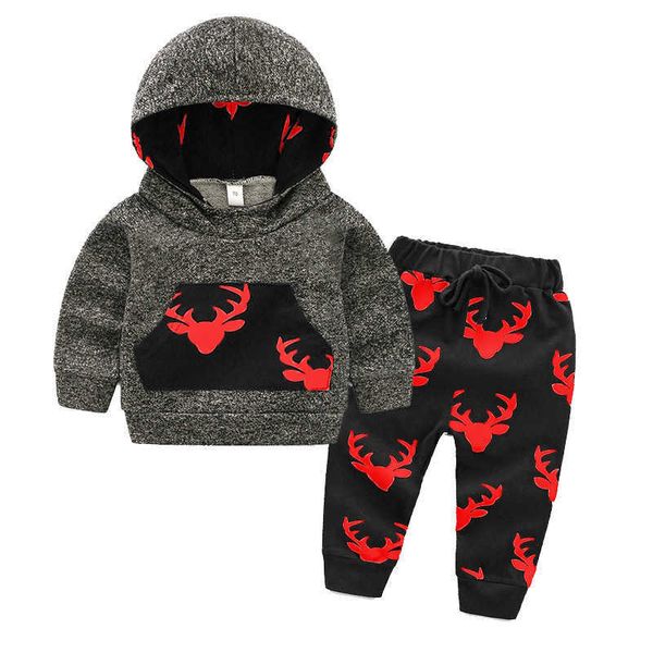 Nouveaux enfants garçon fille ensemble Costume vêtements de noël garçons filles père noël Elk imprimé Costume + pantalon vêtements pour enfants 1-3y G1023