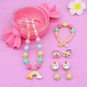 Bracelet en résine pour enfants, joli collier avec nœud de dessin animé, ensemble de bijoux pour filles, nouvelle collection