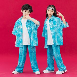 Nouveaux enfants Jazz Dance Costumes for Kids Blue Loose Kpop Optifits Filles Boys Ballroom Hip Hop Modrend Dance Vêtements Rave DQS12498