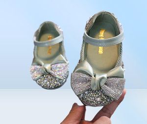 Nouveaux enfants Chaussures en cuir Rhinestone Bow Princess Girls Party Party Chaussures Baby Student Flats Performance Performance Shoes G2204136353081