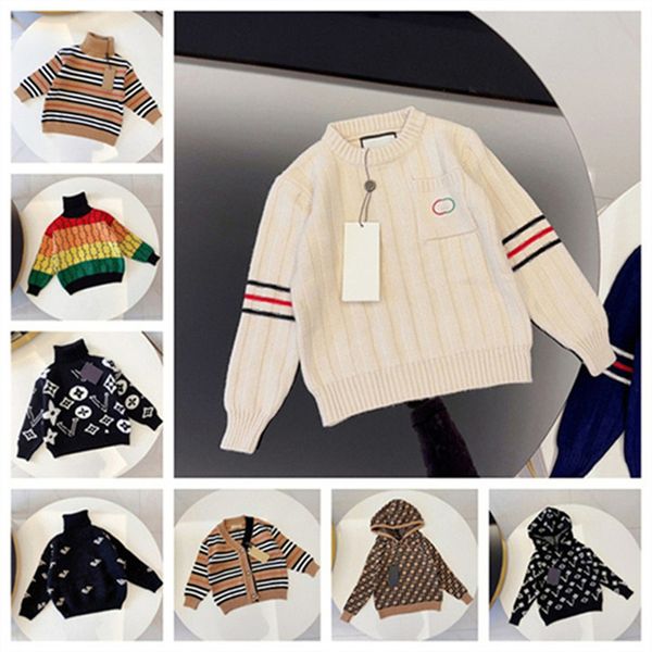 Nuevo diseñador para niños cárdigan de manga larga suéter con cuello redondo tejido clásico casual marca de moda de alta calidad ropa para niños tamaño 90-150 cm b002