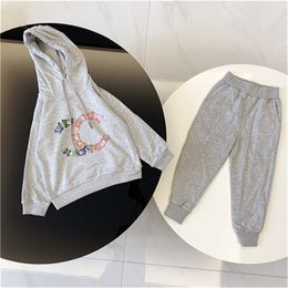 Nuovo design sportivo per bambini jogger autunno inverno caldo felpa con cappuccio pantaloni due pezzi uomo e donna classico vestito di fascia alta per bambini taglia 90-160 cm A06