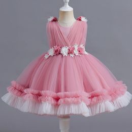 Vestido nuevo para niños Pompadour Cake Dress Princess Dress Flower Girl's First Birthday Baby Dress