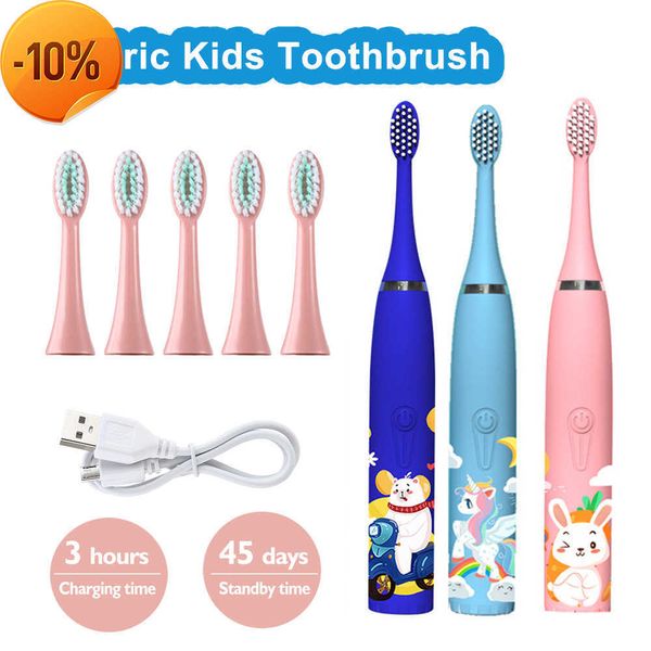 Nouvelle brosse à dents électrique pour enfants nettoyage sonique modèle de dessin animé usb pour enfants avec tête de brosse de remplacement brosse à dents à ultrasons