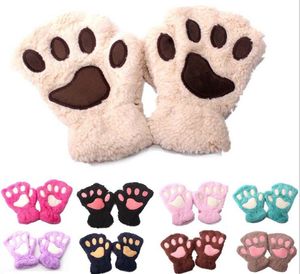 Gants de nouveaux enfants pour enfants et hiver Cartoon chaton Claws suspendues couche-cou gants demi-doigts filles gants chauds extérieurs wy1441