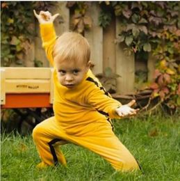 Nieuwe Kinderen Jumpsuit Boys and Girls'Clothes Athletic Wear Costume Jumpsuit Bruce Lee Classic Yellow Kung Fu Uniformen Cosplay JKD