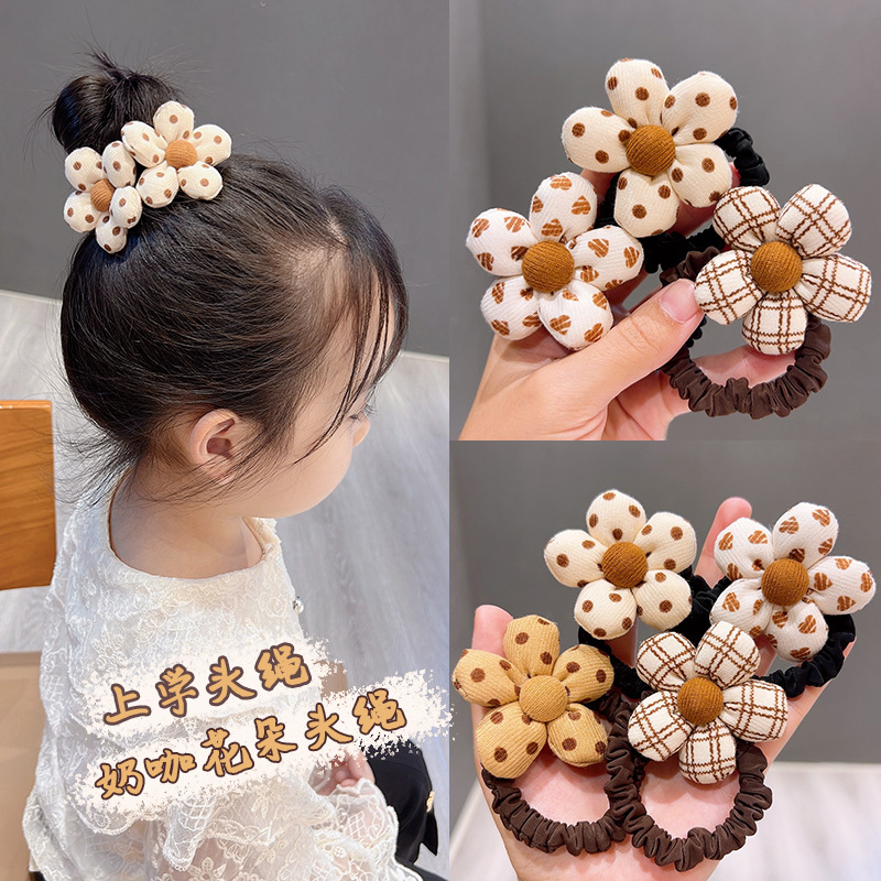 New Children's Milk Coffee Color Hair Headband Fabric Flower Loop Hair Rope without Hurting Band Headwear Girl's Jewelry