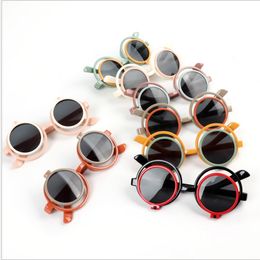 Nouvelles lunettes de soleil pour enfants personnalité flip tide ronde lunettes de soleil de mode couleur correspondant super mignon lunettes de parasol pour enfants 2-8 ans