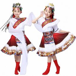 Nuevo disfraz de danza tibetana para niños, ropa de actuación Mgolia, ropa con mangas j783 #