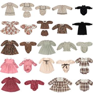 Nieuwe kinderen Tops Shorts Set Bebe Brand Girls Veet Princess Dress pasgeboren Baby Baby Lange Mouw Print Romper Kids Outswear L2405